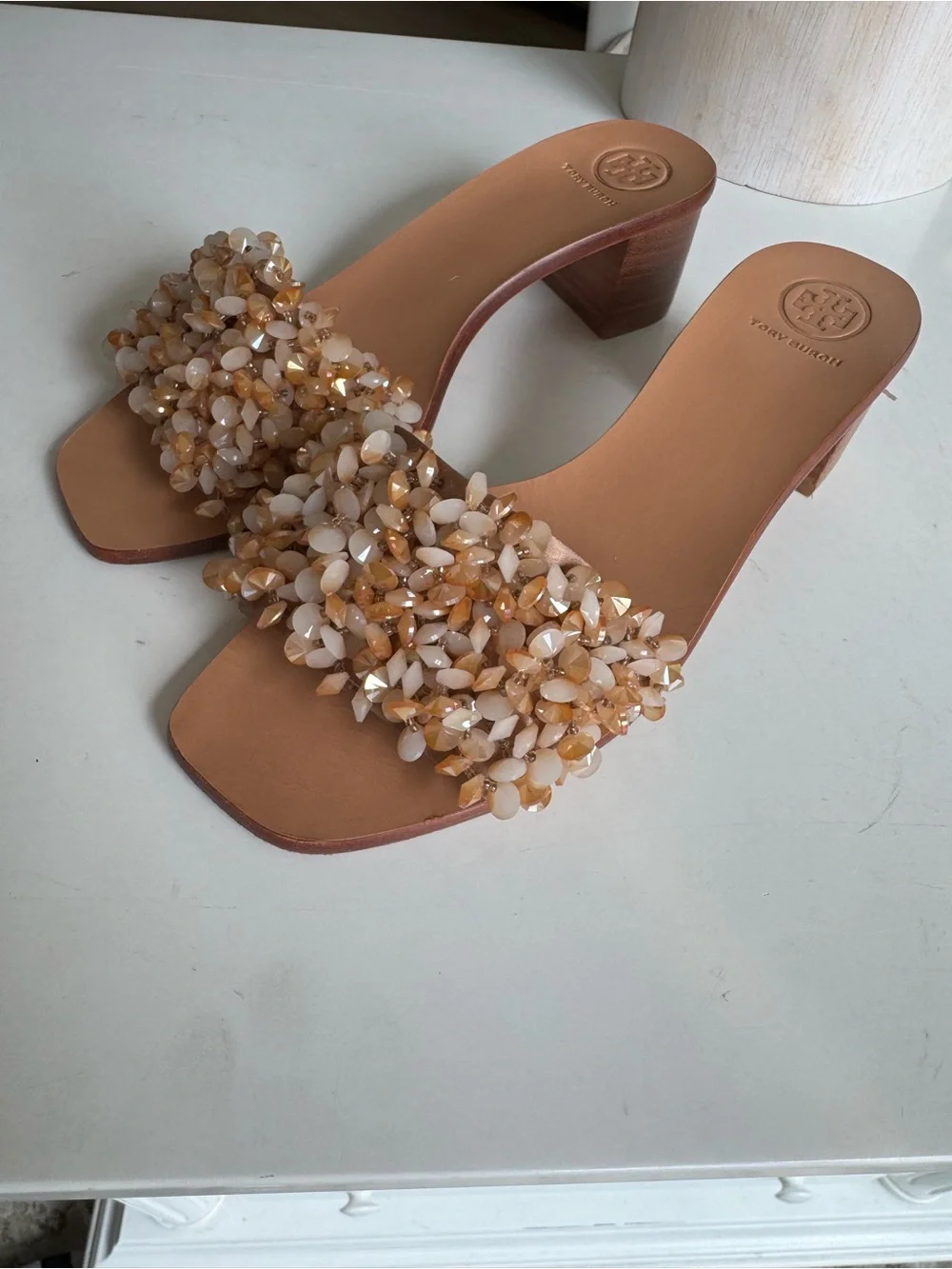 Tory Burch Embellished Beaded Heeled Sandals – Size 6.5